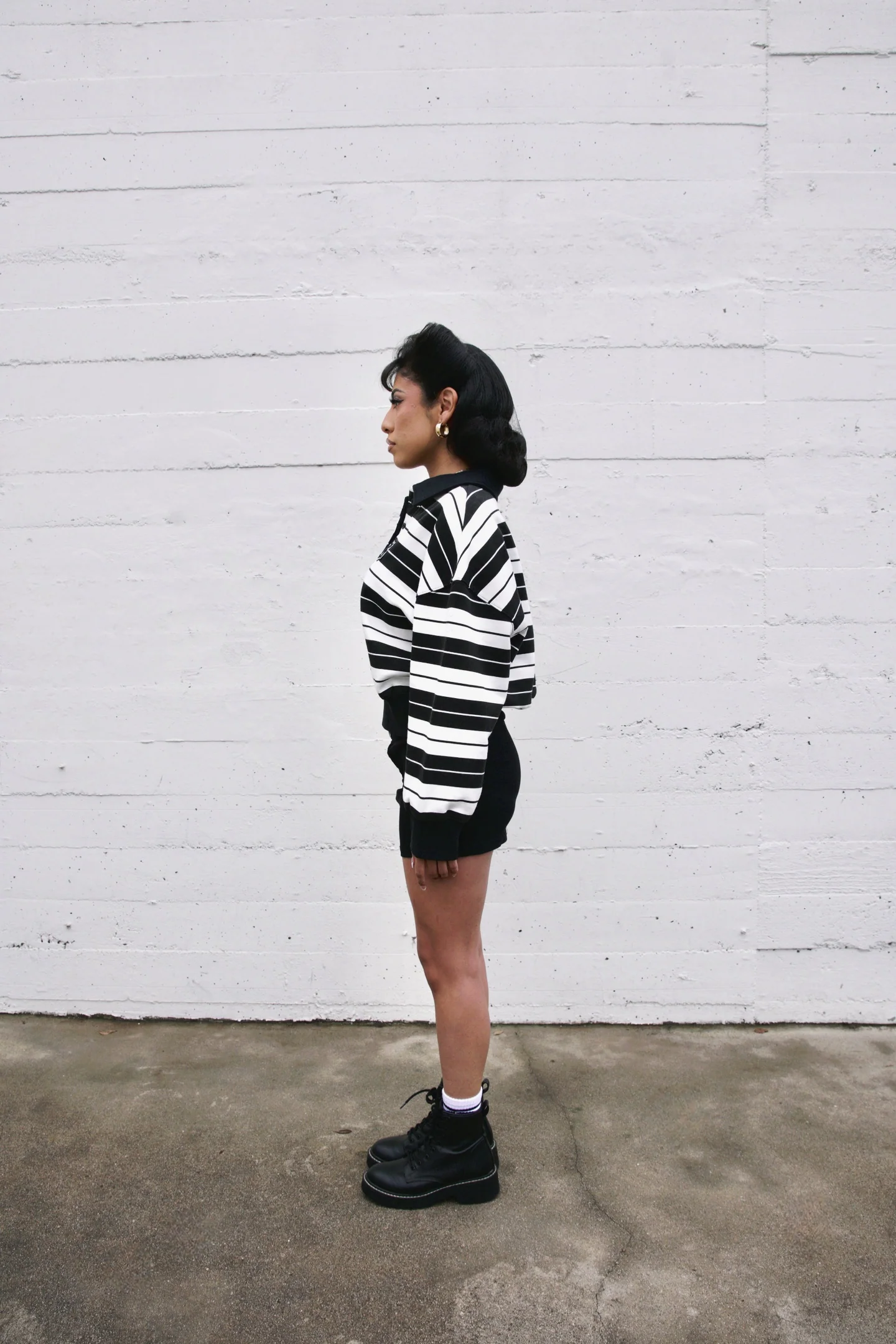 Boxy Fit Rugby Shirt - Black and White Stripes - Image 4
