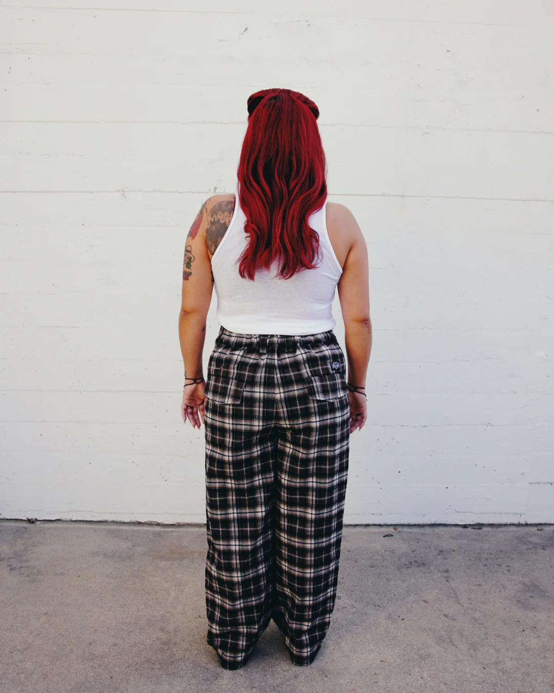 Flannel Wide Leg Pant - Brown and White - Image 7