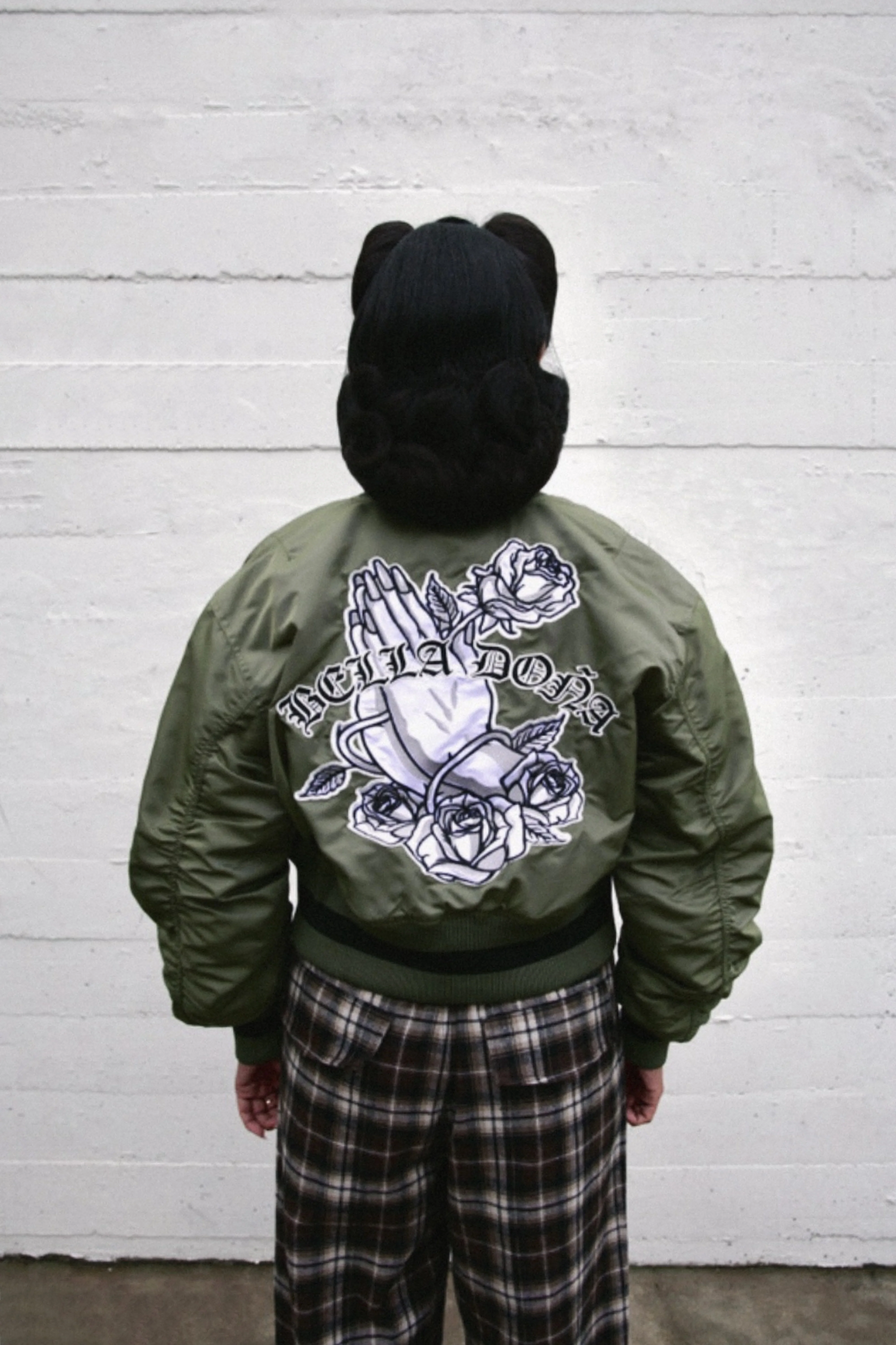Pray Hands Bomber Jacket - Green - Image 2