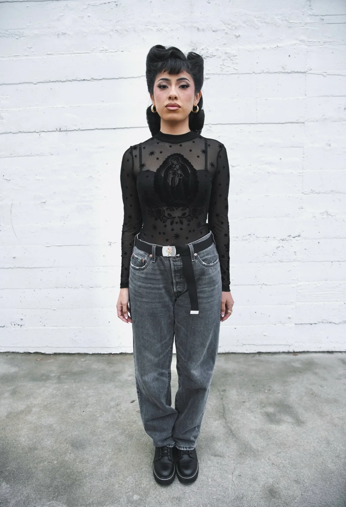 Black Virgencita Mesh Top - Image 5